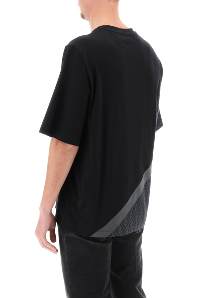 Shop Fendi T-shirt With  Diagonal Insert In Black,grey