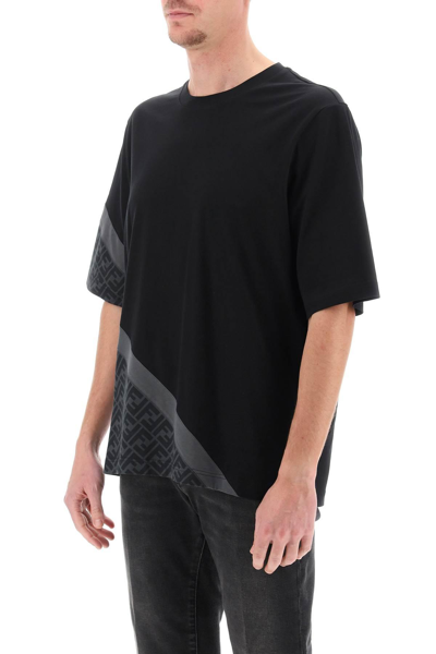 Shop Fendi T-shirt With  Diagonal Insert In Black,grey