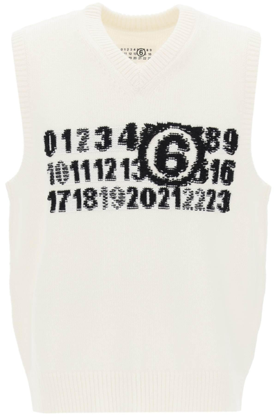 Shop Mm6 Maison Margiela Vest With Jacquard Numeric Logo In White