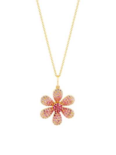 Shop Nina Gilin Women's 14k Gold & Pink Sapphire Flower Necklace In Yellow Gold
