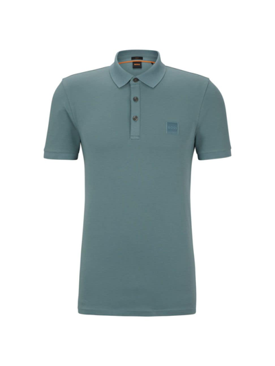 Shop Hugo Boss Men's Stretch-cotton Slim-fit Polo Shirt With Logo Patch In Gey Green