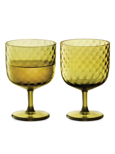 Shop Lsa Dapple 2-piece Wine Glass Set In Woodland Green