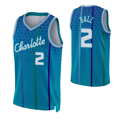 Shop Sheshow Men's Charlotte Hornets Lamelo Ball 2# 75th Anniversary Jersey In Blue
