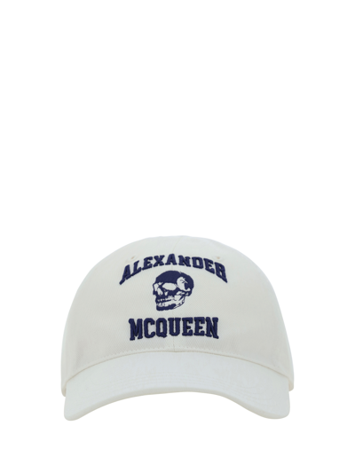 Shop Alexander Mcqueen Varsity Baseball Hat In White/indigo