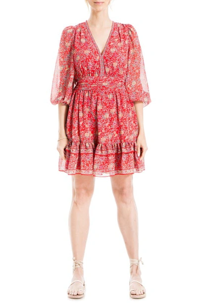 Shop Max Studio Tiered Medallion Print Dress In Redhbscv-red Hibiscus Vine