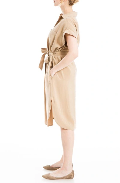 Shop Max Studio V-neck Cuffed Sleeve Shirtdress In Khaki