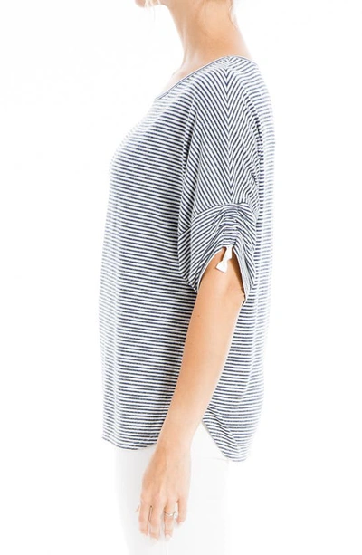 Shop Max Studio Stripe Scrunched Sleeve T-shirt In Navy/ Cream