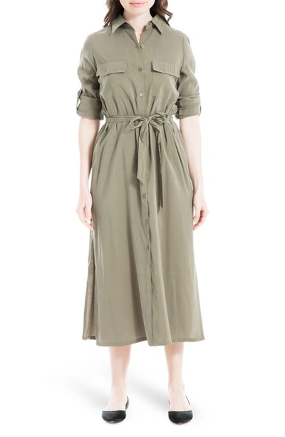 Shop Max Studio Roll Sleeve Utility Maxi Shirtdress In Sage-sage