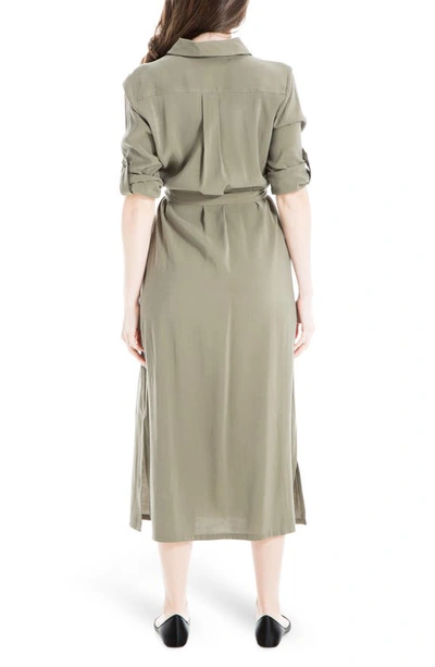 Shop Max Studio Roll Sleeve Utility Maxi Shirtdress In Sage-sage