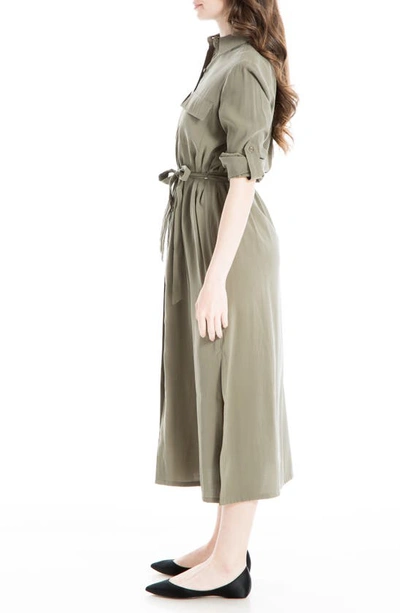 Shop Max Studio Roll Sleeve Utility Maxi Shirtdress In Sage-sage