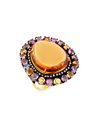 Shop Nina Gilin Women's 14k Yellow Gold, Black Rhodium-plated Silver & Multi-gemstone Cocktail Ring