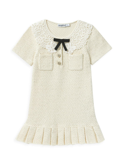 Shop Self-portrait Little Girl's & Girl's Lace Collar Sequin Knit Dress In Cream