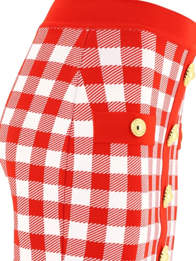 Shop Balmain Gingham Skirt In Red