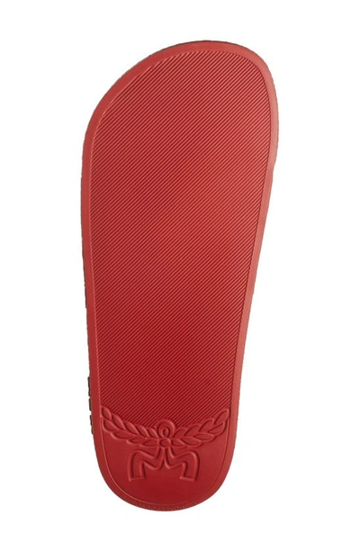 Shop Mcm Visetos Monogram Slide Sandal In Candy Red