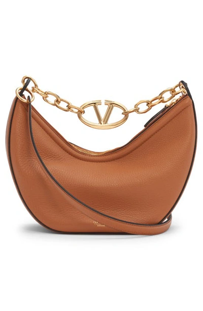 Shop Valentino Small Vlogo Moon Hobo Bag With Chain In Almond Beige