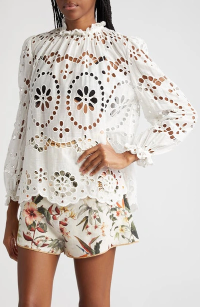 Shop Zimmermann Lexi Embroidered Eyelet Top In Ivory