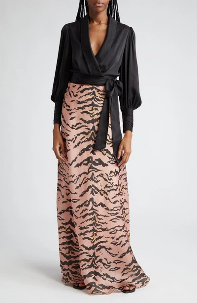 Shop Zimmermann Matchmaker Flare Silk Satin Maxi Skirt In Pink Tiger