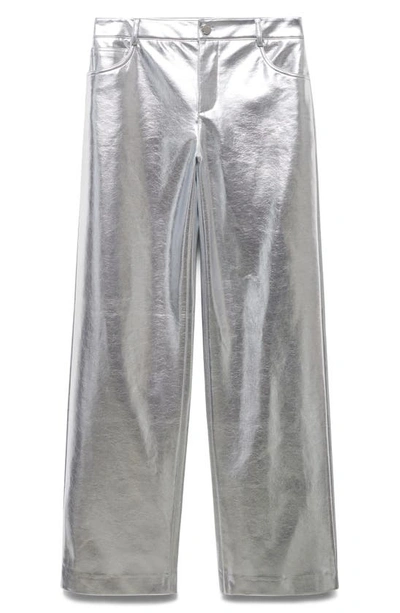 Shop Mango Foil Wide Leg Jeans In Silver