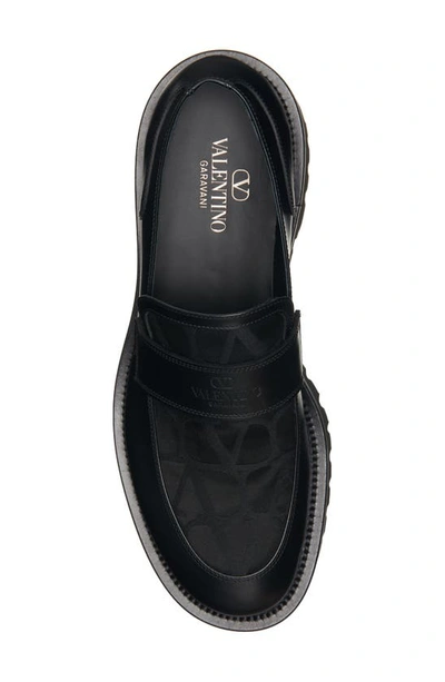 Shop Valentino Vlogo Toile & Leather Loafer In Nero
