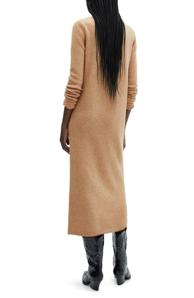 Shop Mango Perkins Funnel Neck Long Sleeve Sweater Dress In Medium Brown