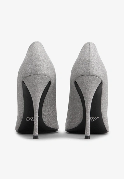 Roger Vivier 100 Crystal Flower Buckle Pumps In Glitter Fabric In Silver