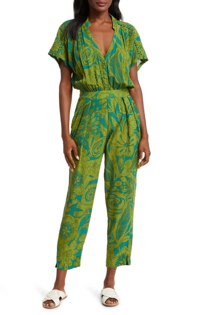 Shop Poupette St Barth Becky Floral Cover-up Jumpsuit In Green