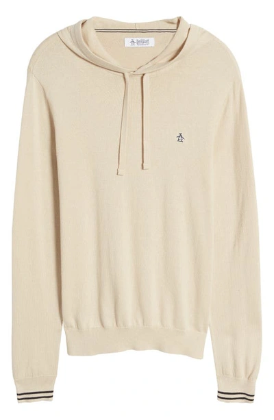 Shop Original Penguin Soft Cotton Hooded Sweater In Oatmeal