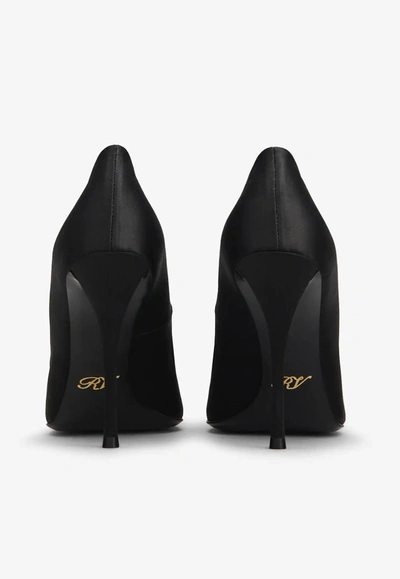Roger Vivier 65 Crystal Flower Buckle Satin Pumps In Black