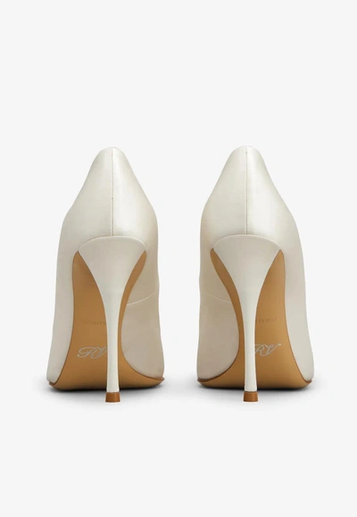 Roger Vivier 100 Flower Strass Buckle Pumps In Satin In Off-white