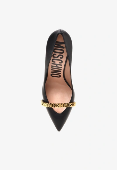 Shop Moschino 100 Logo Pumps In Leather In Black