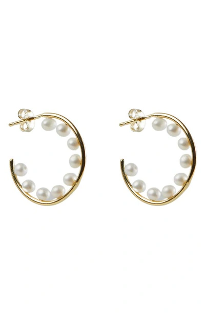 Shop Argento Vivo Sterling Silver Imitation Pearl Hoop Earrings In Gold