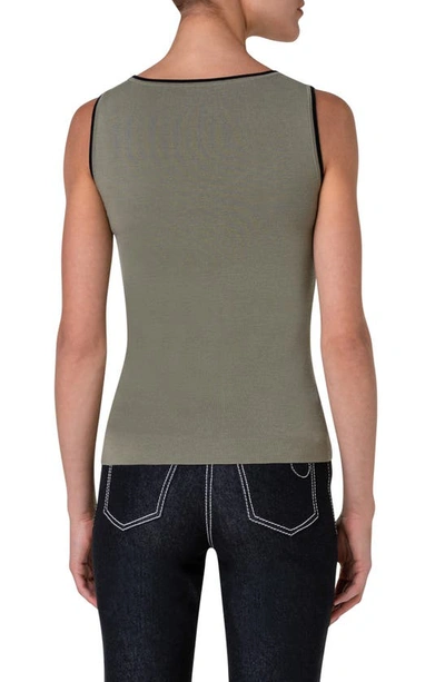 Shop Akris Punto Tipped Scoop Neck Tank In Sage-black