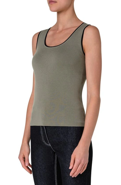 Shop Akris Punto Tipped Scoop Neck Tank In Sage-black