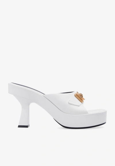 Shop Versace 100 Medusa Platform Mules In Calf Leather In White