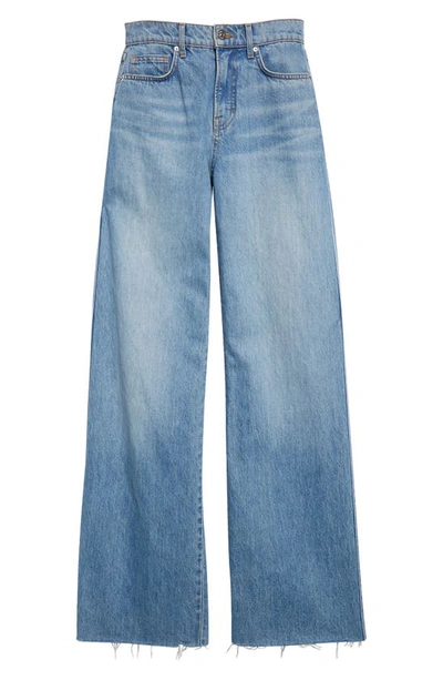 Shop Veronica Beard Taylor High Waist Raw Hem Wide Leg Jeans In Bright Lakeshore