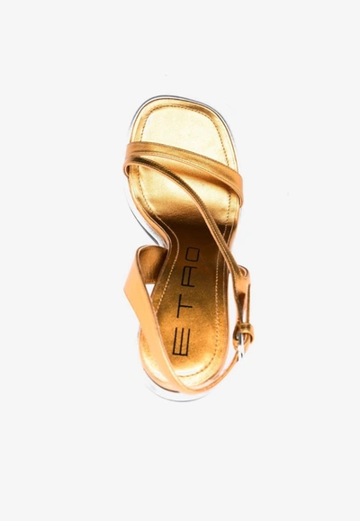 Shop Etro 100 Metallic Leather Sandals In Gold