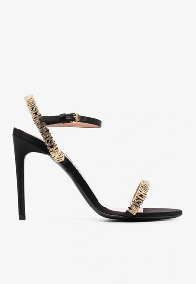 Shop Moschino 100 Mini Logo Lettering Leather Sandals In Black