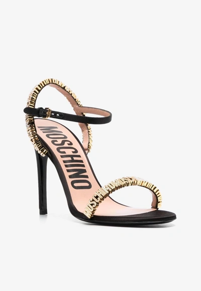 Shop Moschino 100 Mini Logo Lettering Leather Sandals In Black