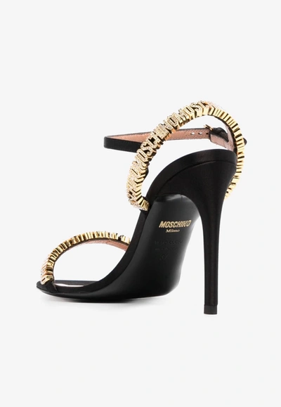 Shop Moschino 100 Mini Logo Lettering Leather Sandals In Black