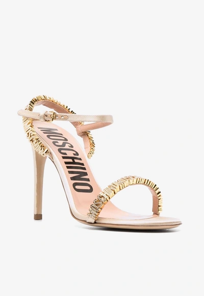Shop Moschino 100 Mini Logo Lettering Leather Sandals In Gold