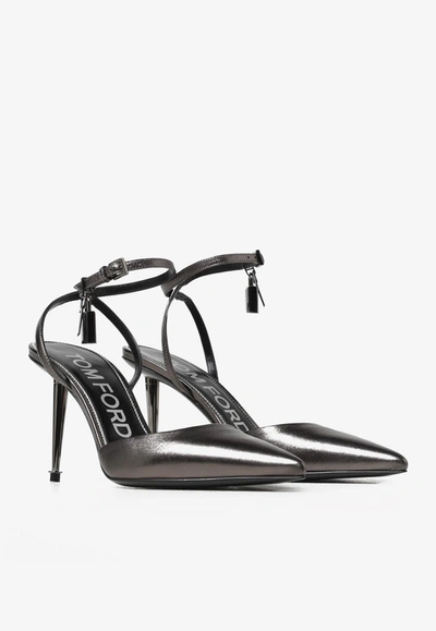 Shop Tom Ford 100 Padlock Pumps In Metallic Leather In Silver