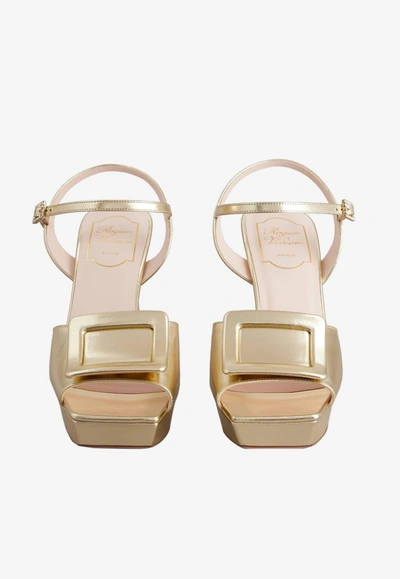 Shop Roger Vivier 100 Platform Sandals In Metallic Nappa Leather In Gold