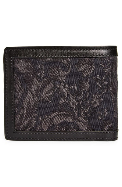 Shop Versace Floral Jacquard & Leather Bifold Wallet In Black Black Ruthenium