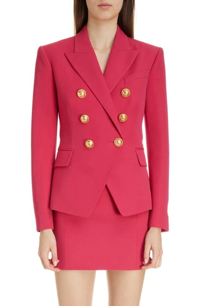 Balmain Double-breasted Wool Blazer In Pink