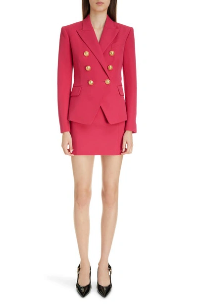 Balmain Double-breasted Wool Blazer In Pink