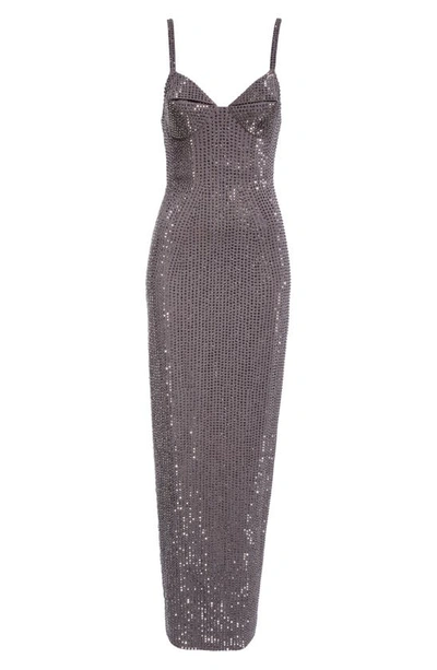 Shop Area Crystal Embellished Ponte Jersey Gown In Charcoal