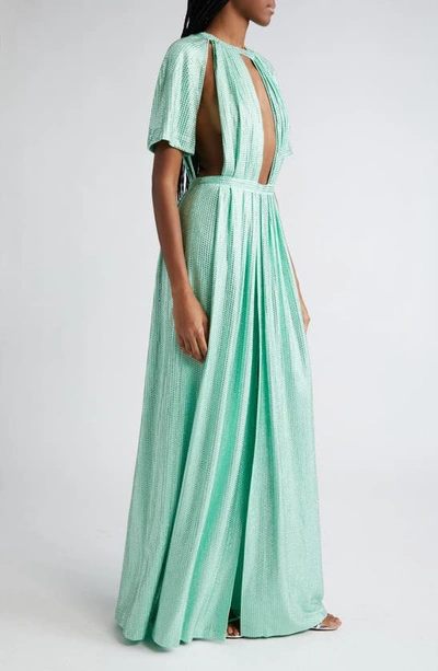 Shop Area Crystal Embellished Cutout Ponte Jersey Gown In Mint