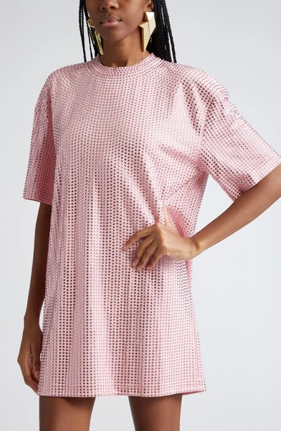 Shop Area Crystal Embellished Ponte Jersey T-shirt Dress In Candy Rose
