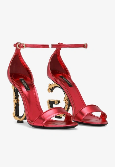 Dolce & Gabbana Barocco-heel Croco Ankle-strap Sandals In Red