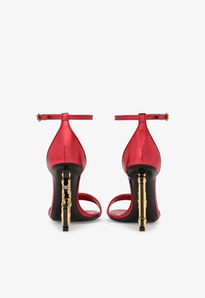 Dolce & Gabbana Barocco-heel Croco Ankle-strap Sandals In Red